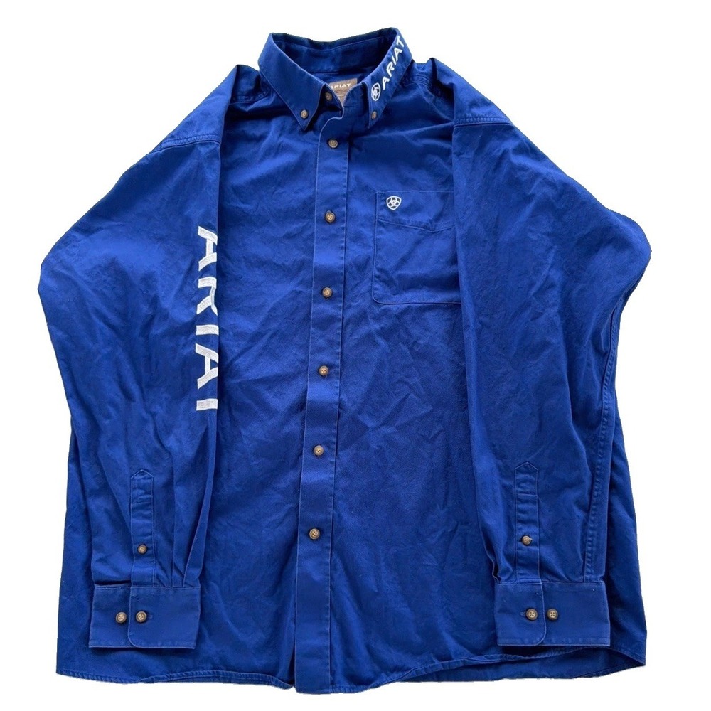 Ariat Men XL Blue Team Logo Twill Classic Fit Western Cowboy Shirt Long Sleeve